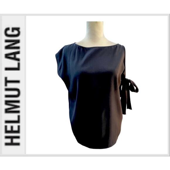 HELMUT LANG deep navy one off shoulder cap sleeve blouse SZ XS - Picture 10 of 11